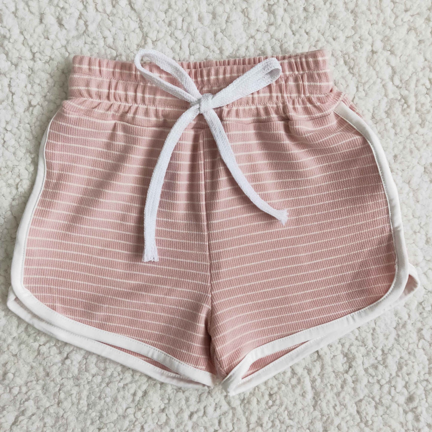 Girls Pink Stripe Cotton Shorts