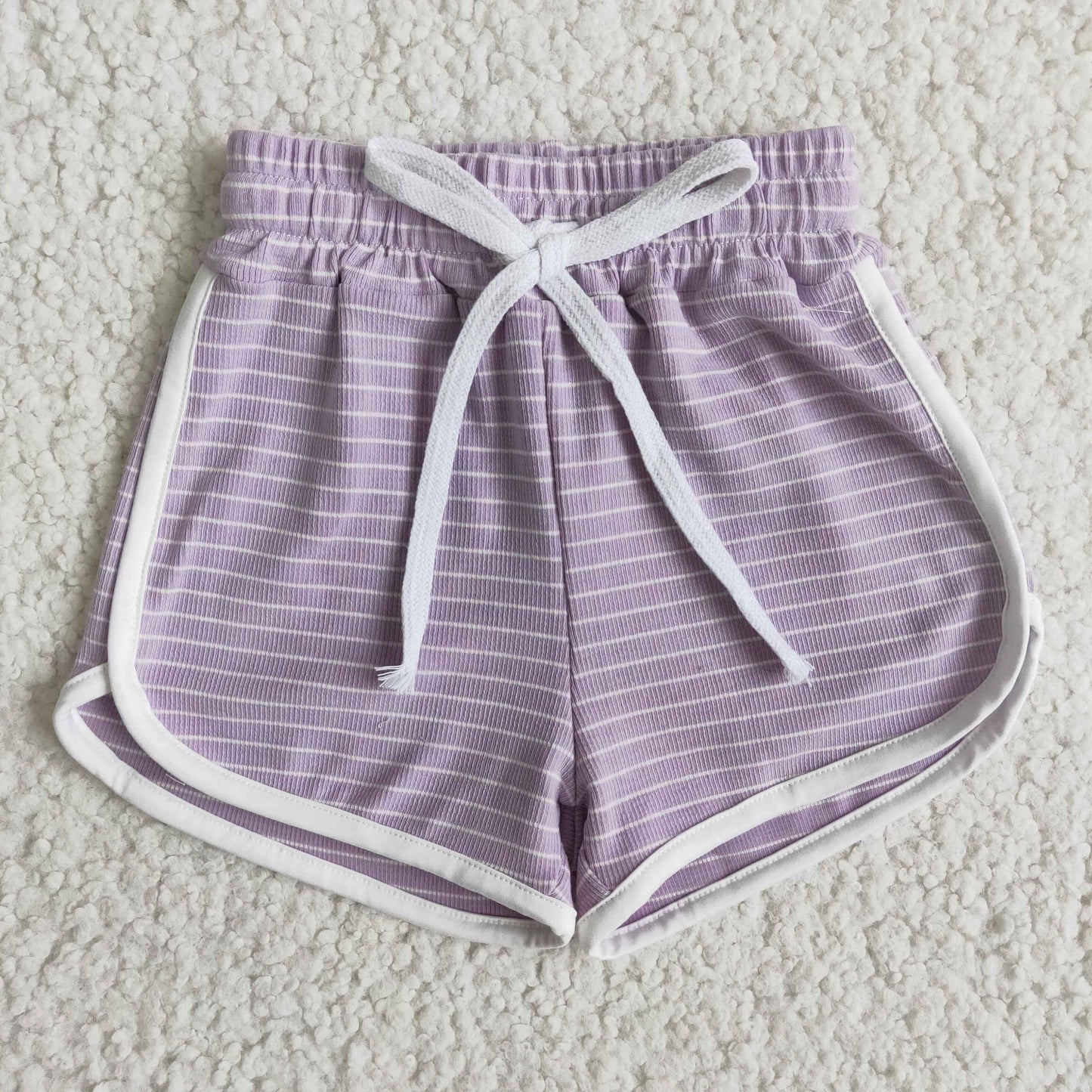 Girls Purple Stripe Cotton Shorts