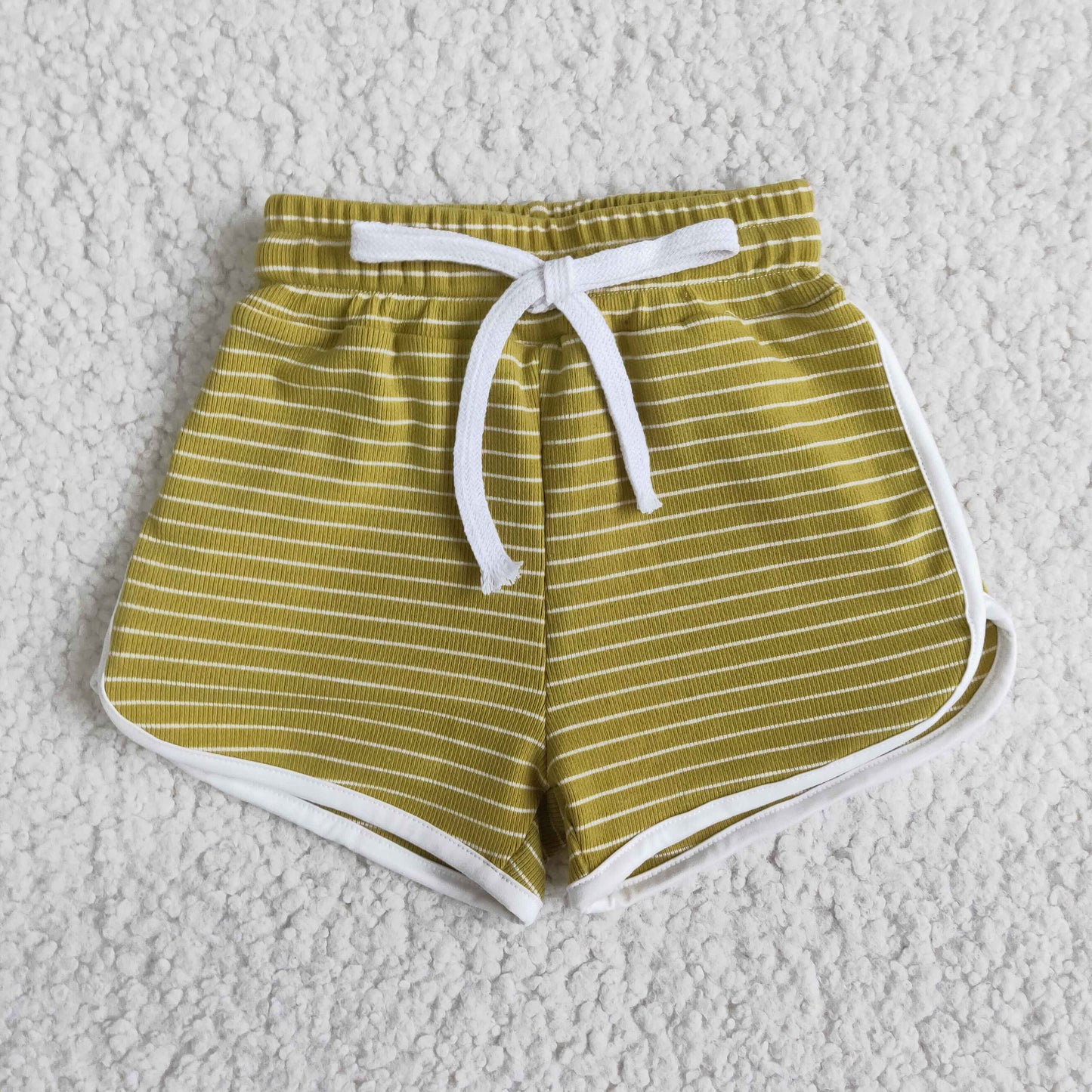Girls Olive Stripe Cotton Shorts