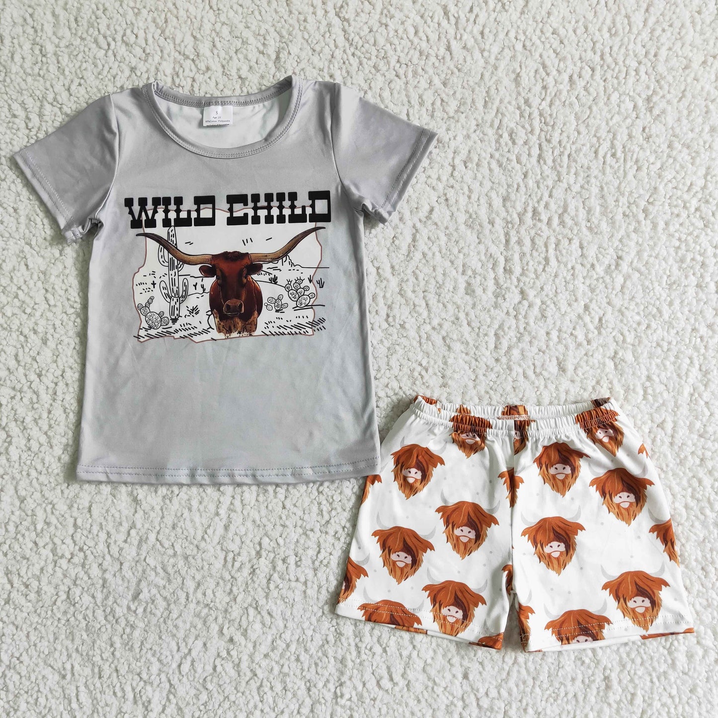 2.99 BSSO0004 Boys Wild Child Outfits Short Sleeves Cow Shorts