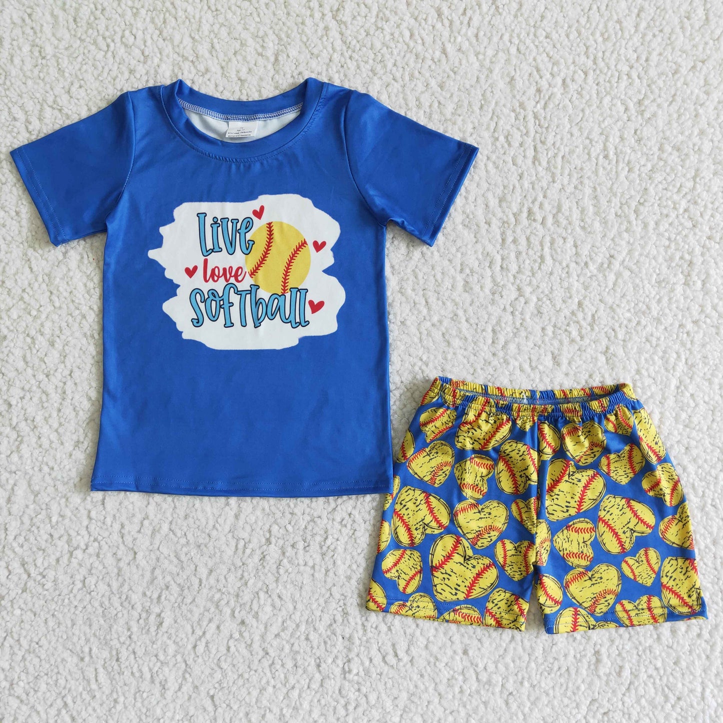 1.99 BSSO0020 Boys Love Softball Outfits Short Sleeves Blue Shorts