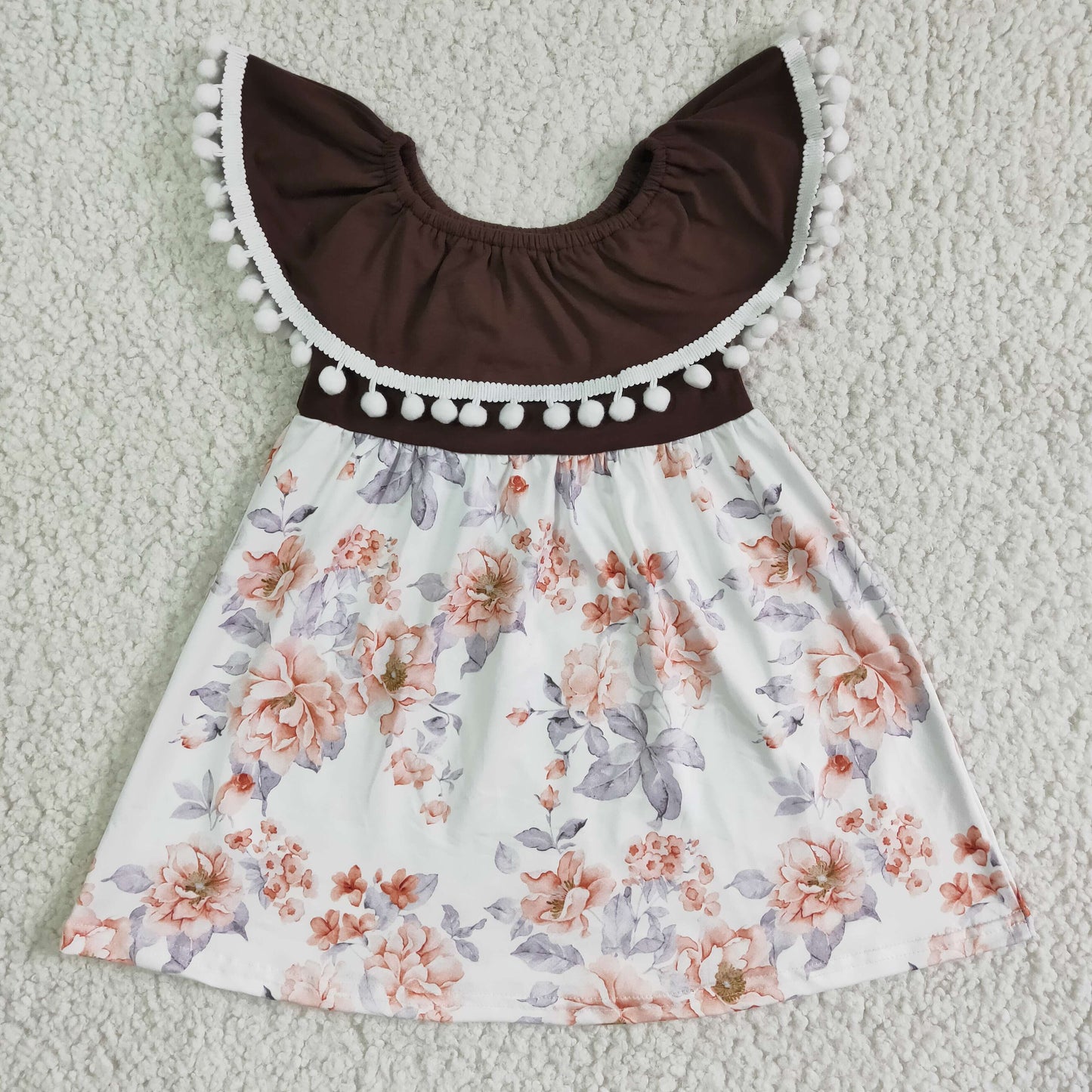 1.99 GSD0023 Girls Brown Floral Dress Short Sleeves