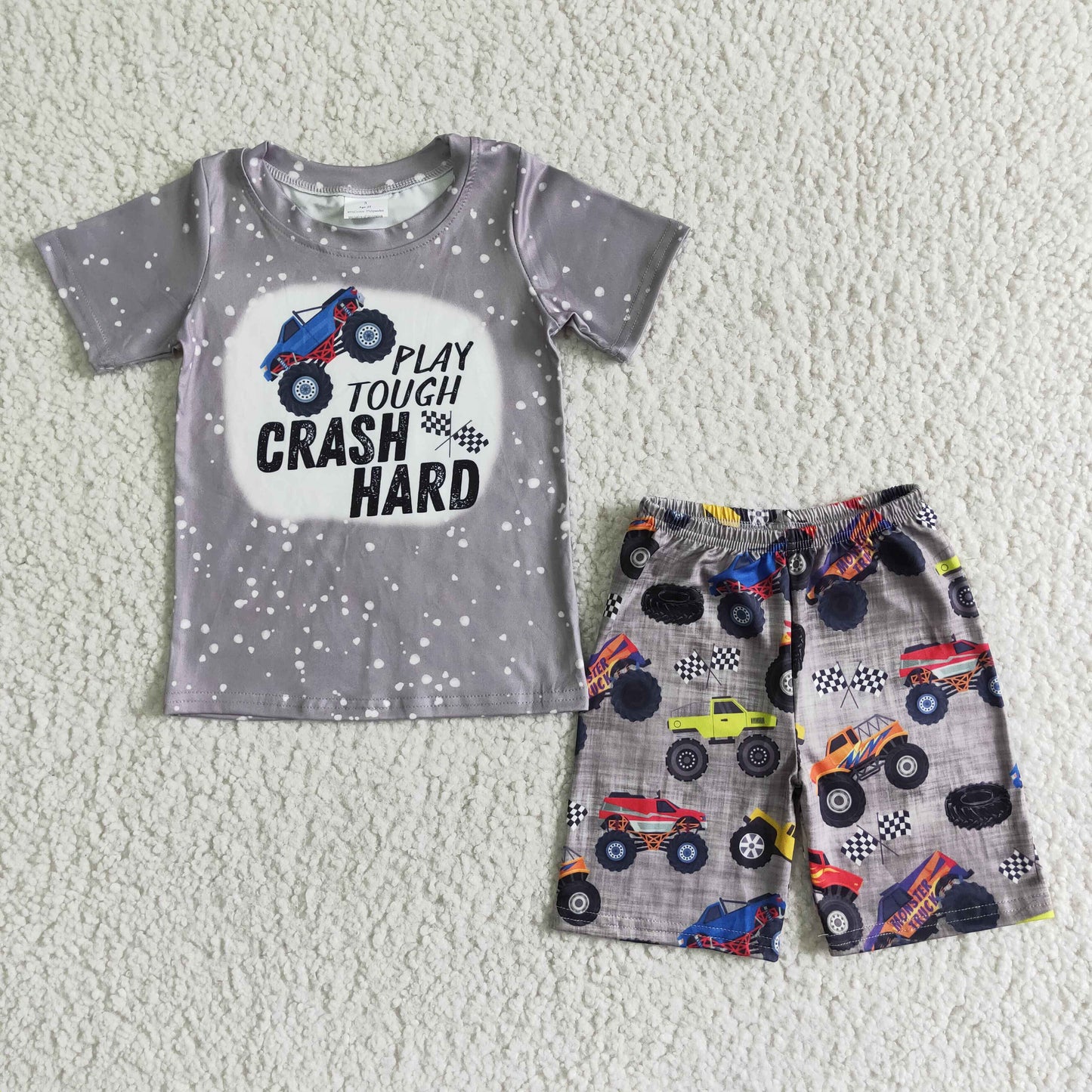 2.99 BSSO0070 Boys Crash Hard Outfits Short Sleeves Gray Shorts