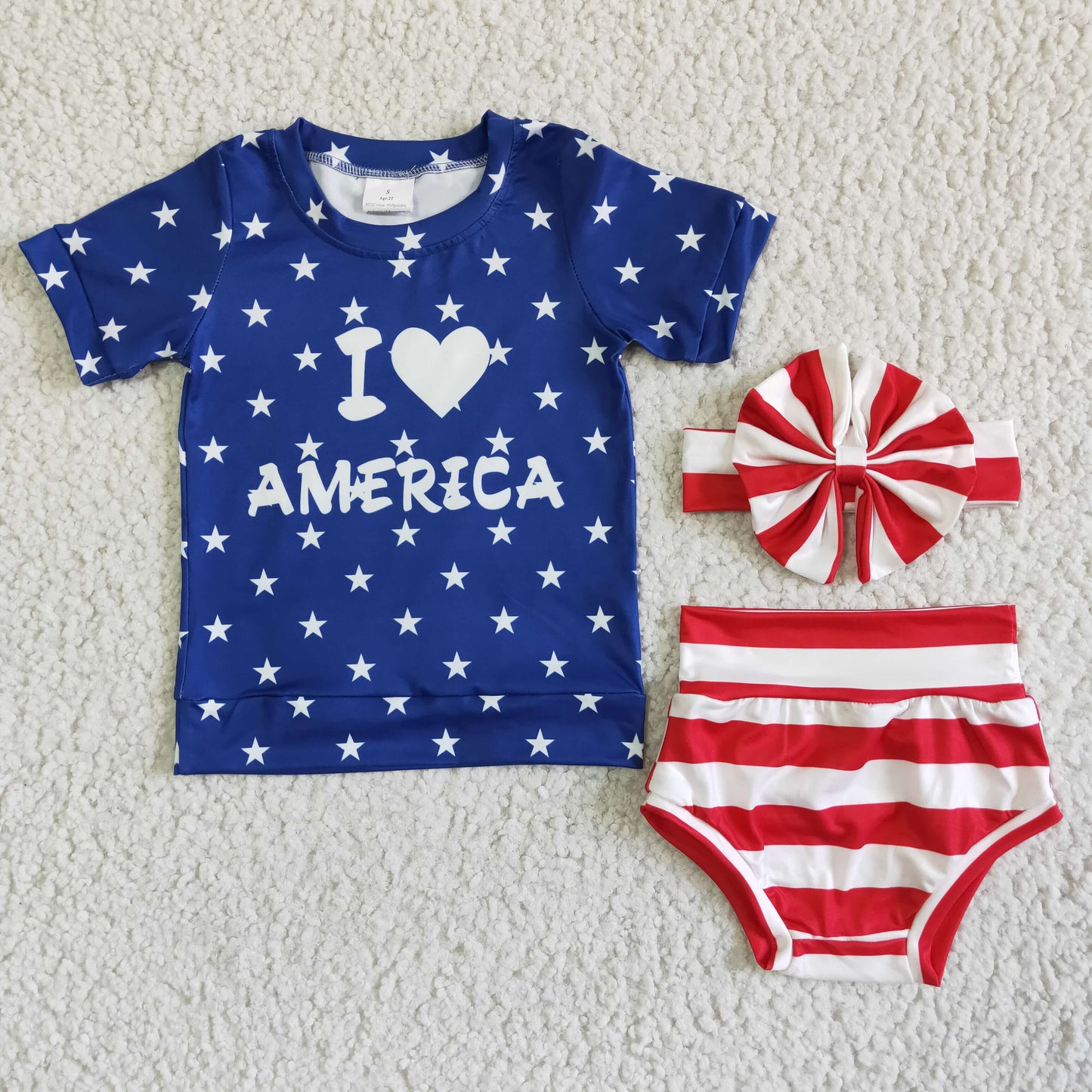 Girls July Fourth Love America Bummies