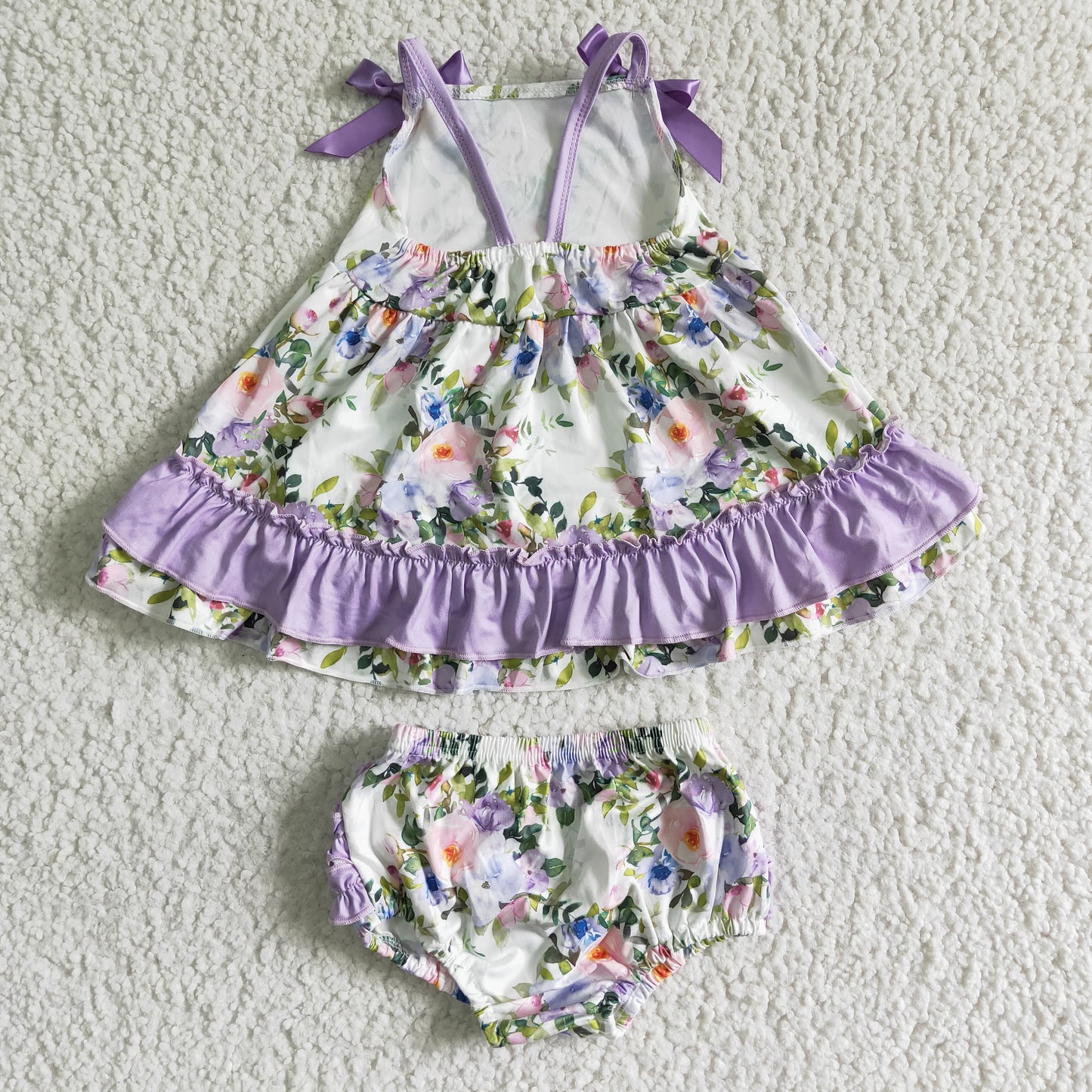 Girls Purple Floral Bummies