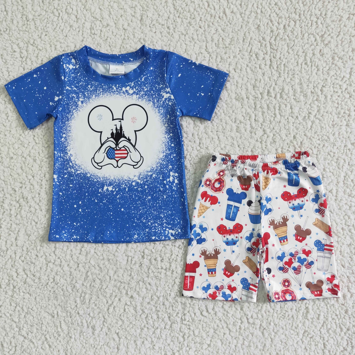BSSO0068 Boys Cartoon Blue Outfits Short Sleeves Snacks Shorts