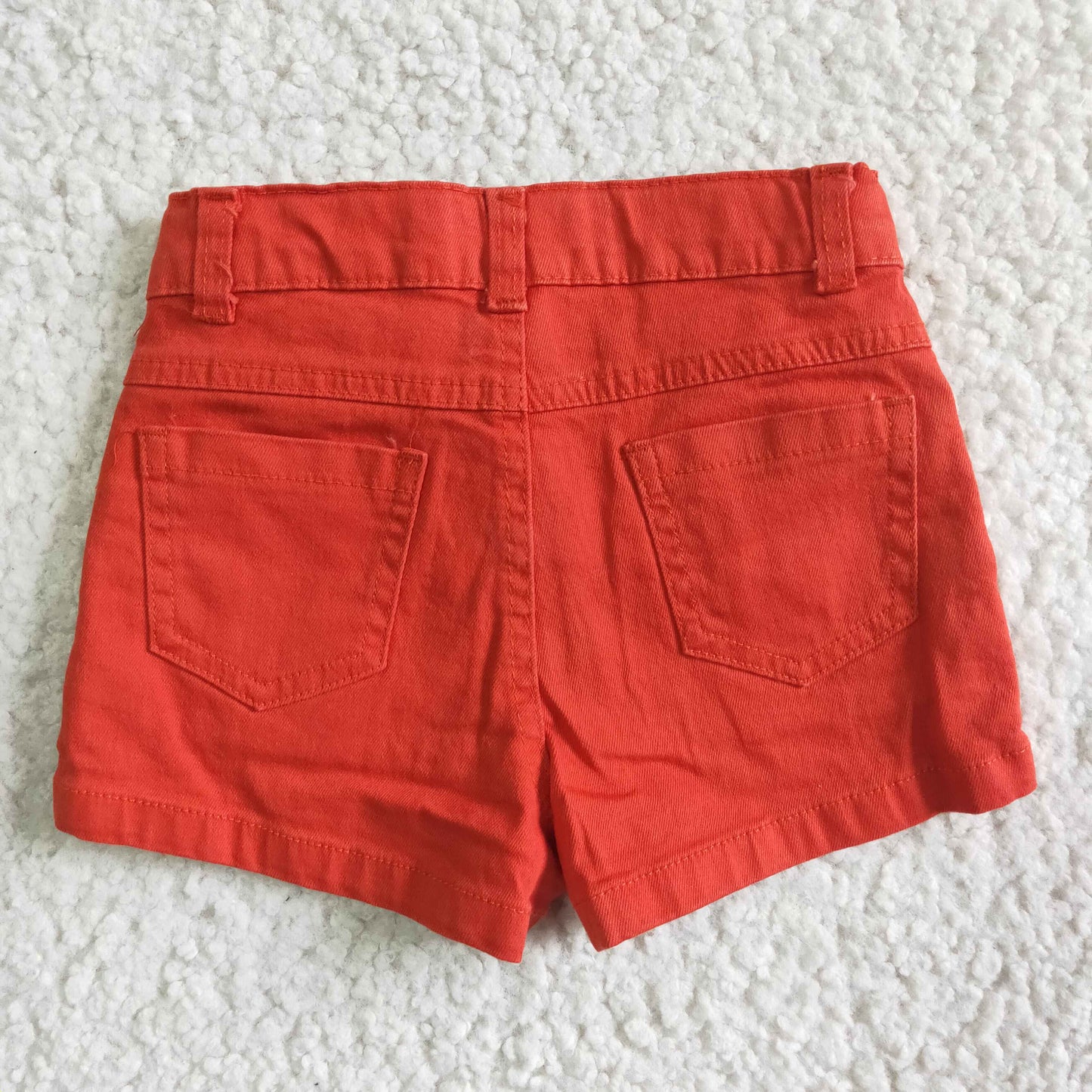Girls Orange Summer Denim Shorts With Ruffle