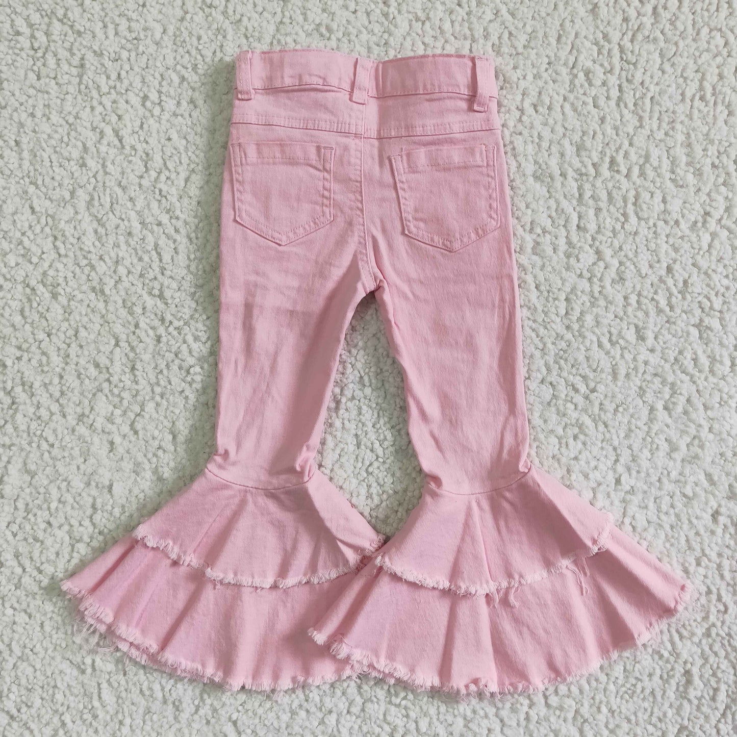Girls Pink Ruffled Jeans Bell Bottom Pants