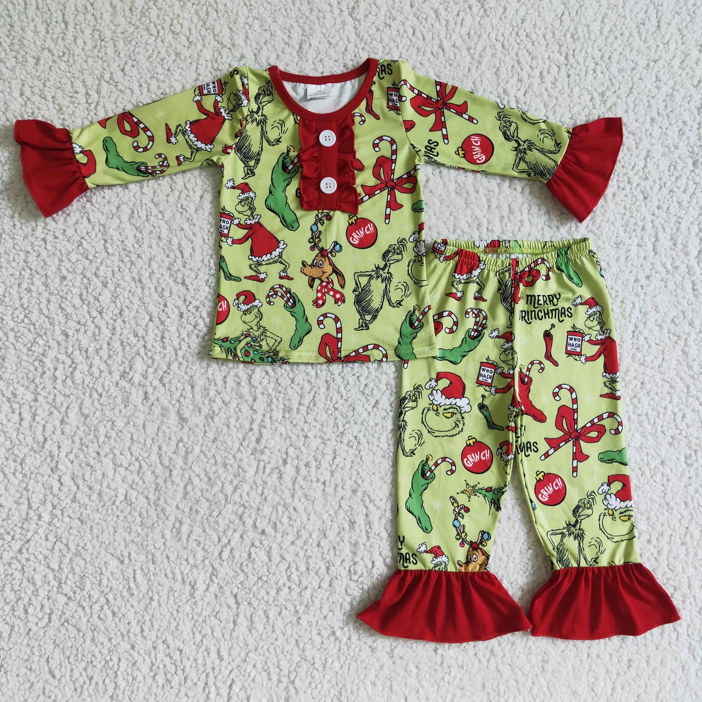 Girls Christmas Green Pajamas