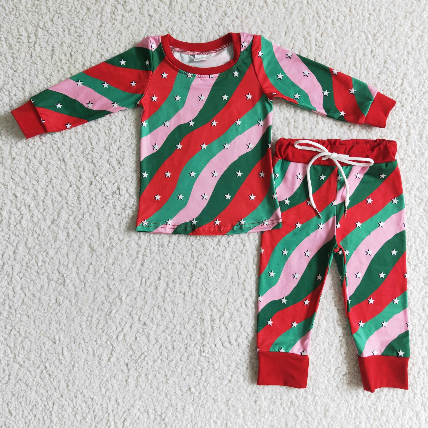 GLP0186 Girls Christmas Stars Stripe Pajamas