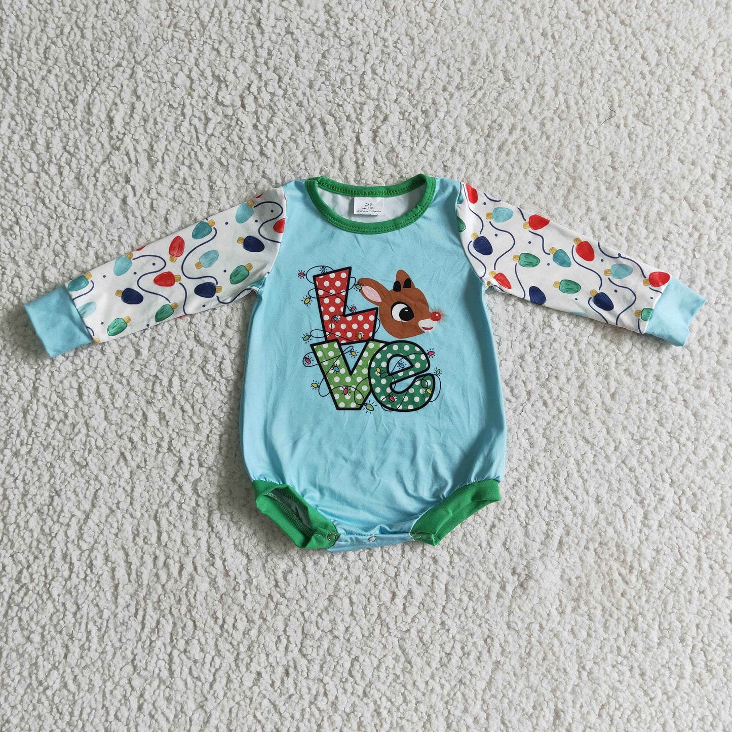 5.5 LR0156 Baby Christmas Love Deer Rompers Long Sleeves