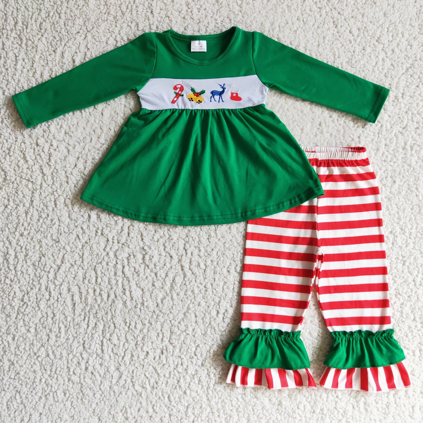 5.5 GLP0166 Girls Christmas Outfits Long Sleeves Stripe Pants