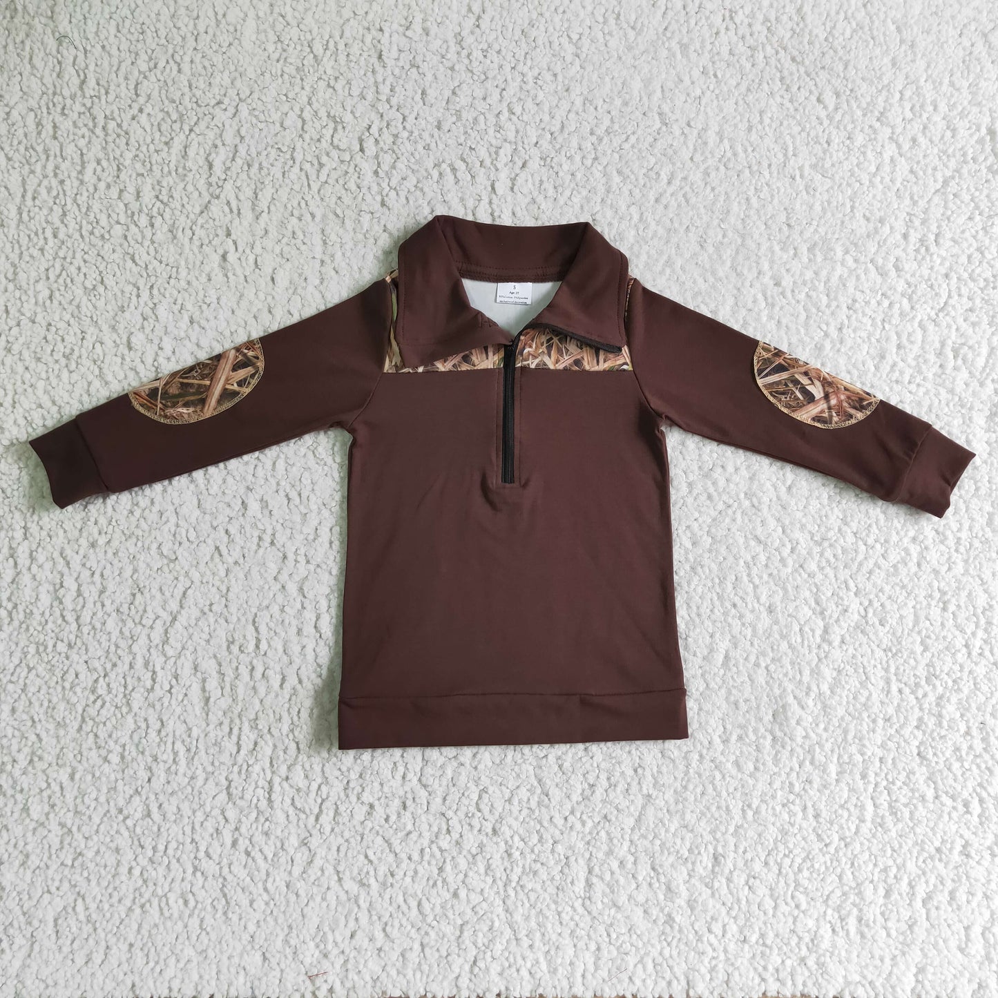 Boys Camo Brown Pullover Long Sleeves Zip