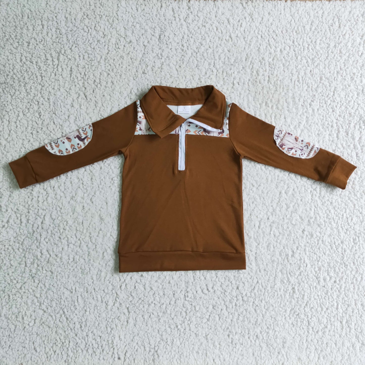 BT0087 Boys COW Brown Pullover Long Sleeves Zip