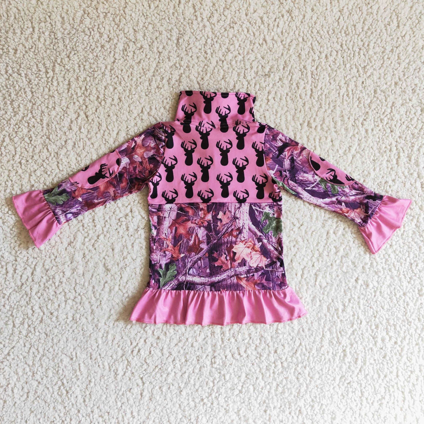 GT0056 Girls Camo Pink Pullover Long Sleeves Zip