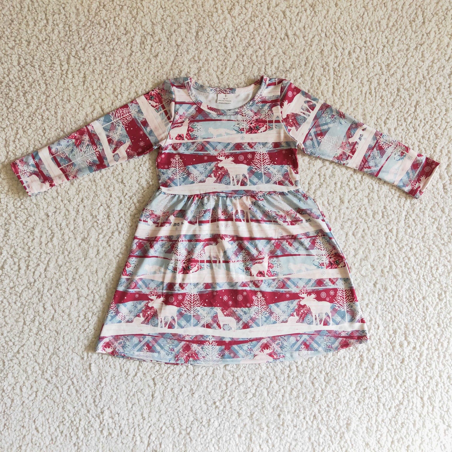 5.5 GLD0116 Girls Christmas Deer Dress Long Sleeves