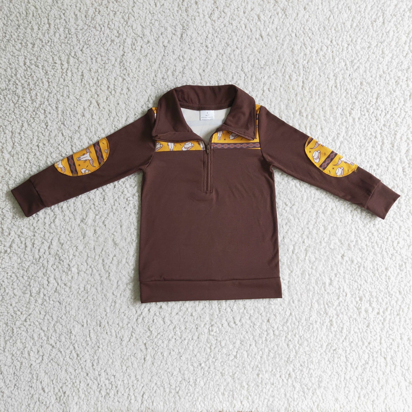 Boys Cow Brown Pullover Long Sleeves Zip