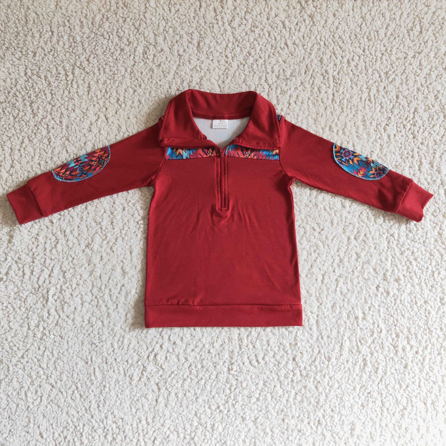 Boys Dark Red Pullover Long Sleeves Zip