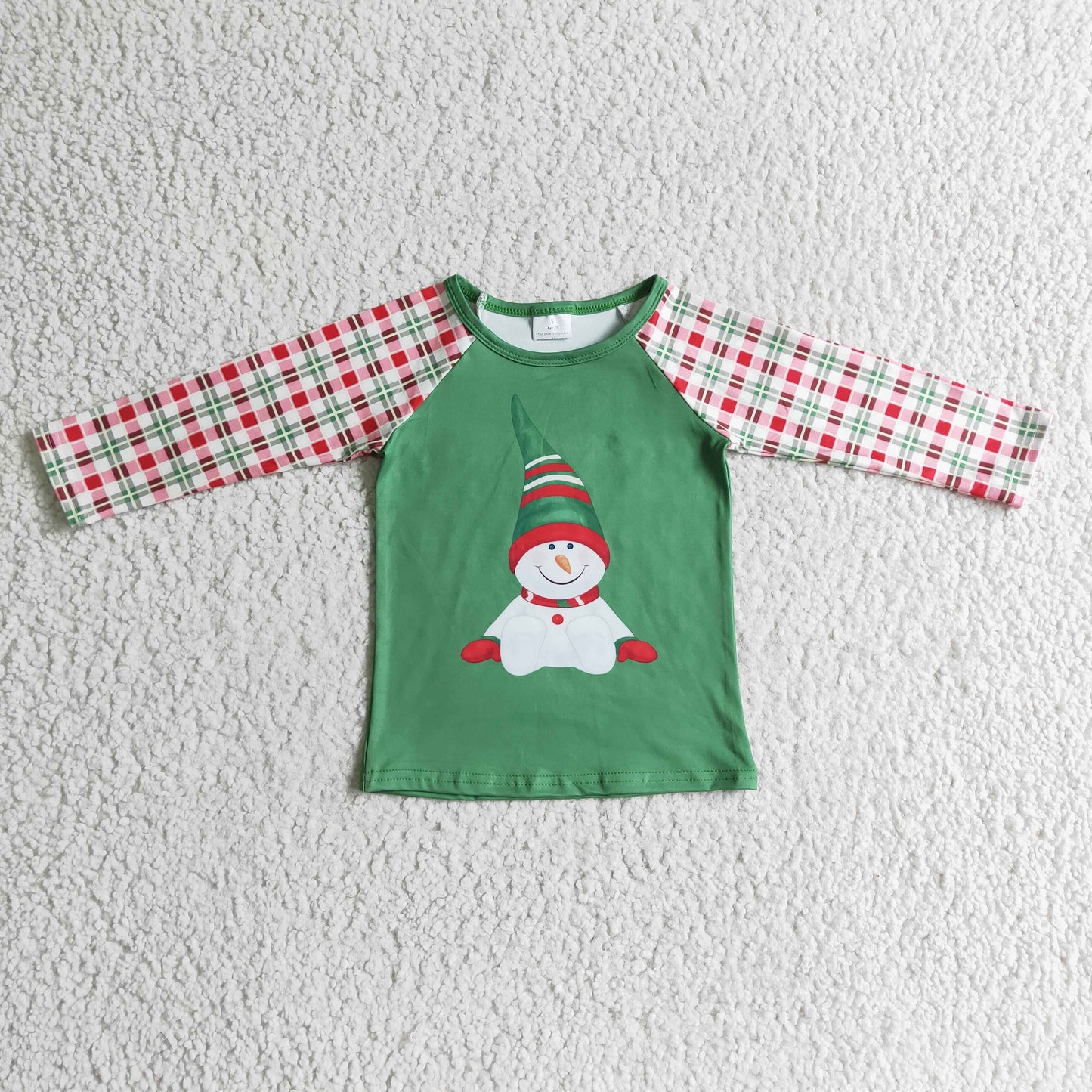 Boys Snowman Green Top Long Sleeves