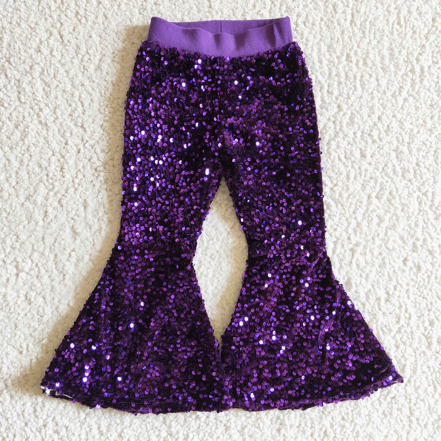 P0032 Girls Sequined Bell Bottom Pants Purple
