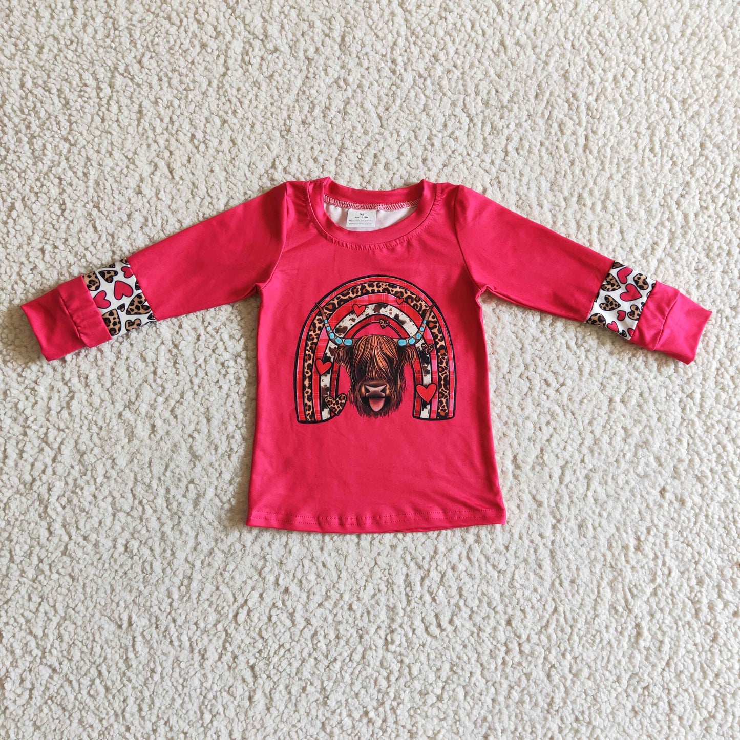 Girls Pink Cow Shirt Top Long Sleeves