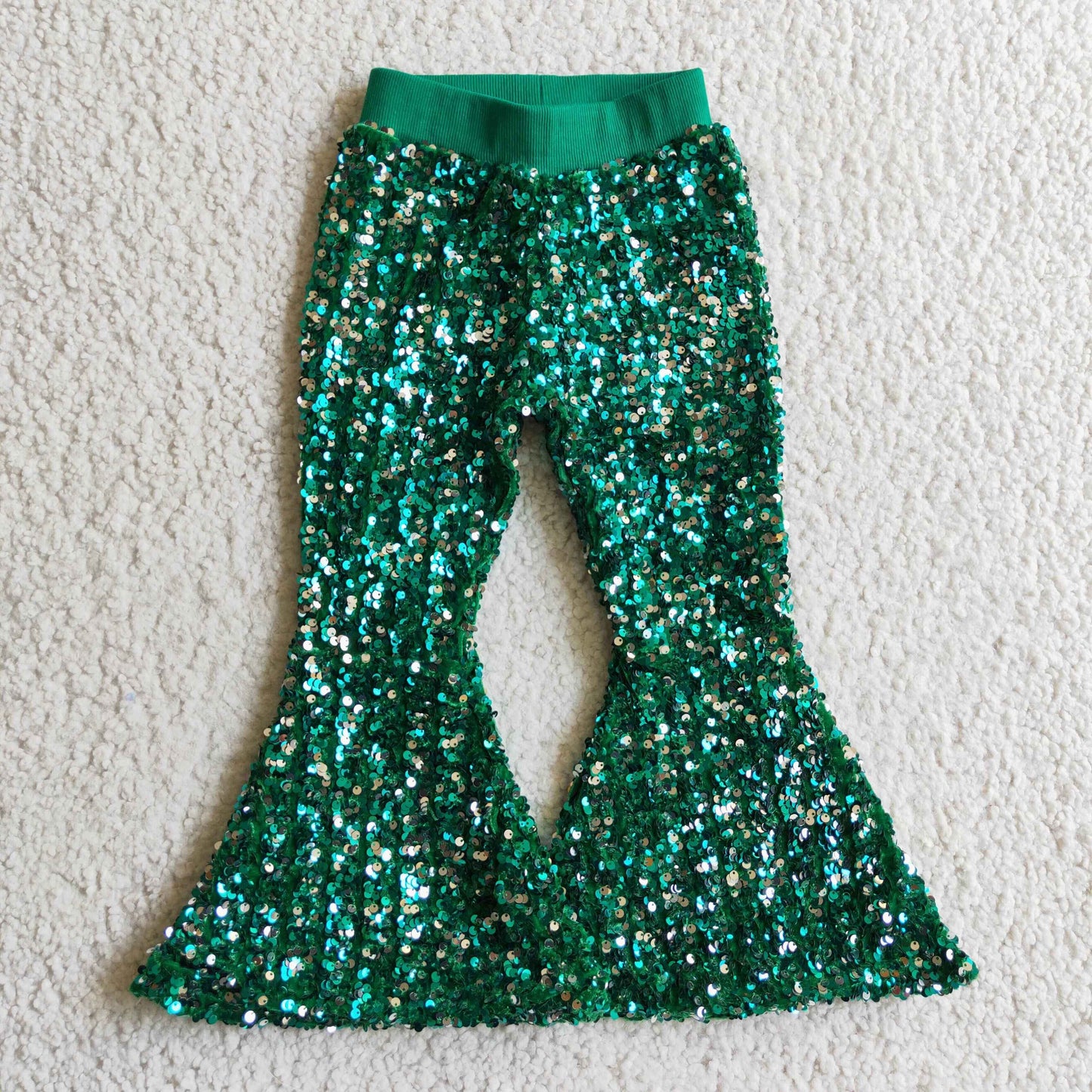 P0033 Girls Sequined Bell Bottom Pants Green