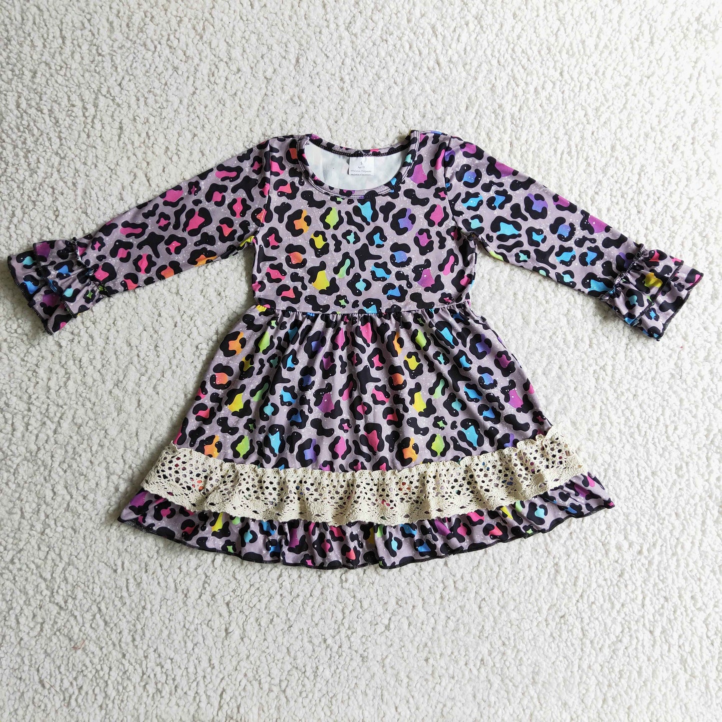 GLD0148 Girls Leopard Dress Long Sleeves