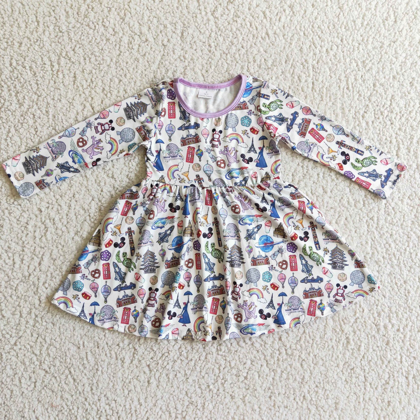 GLD0160 Girls Cartoon Dress Long Sleeves