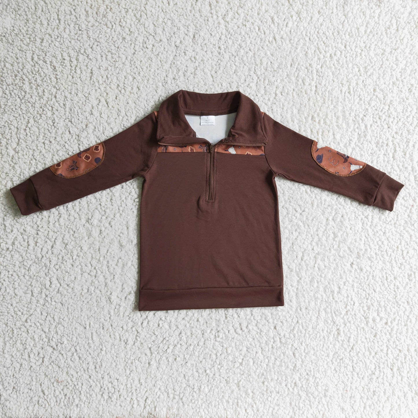 BT0111 Boys Cow Brown Pullover Long Sleeves Zip