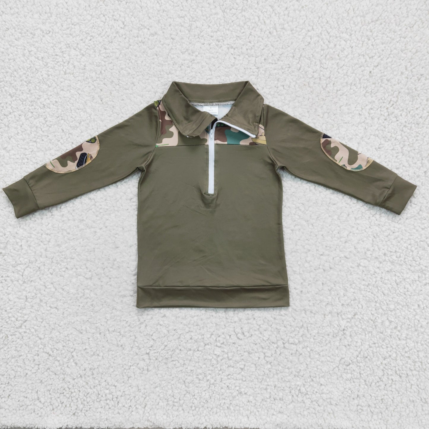 BT0098 Boys Army Green Pullover Long Sleeves Zip