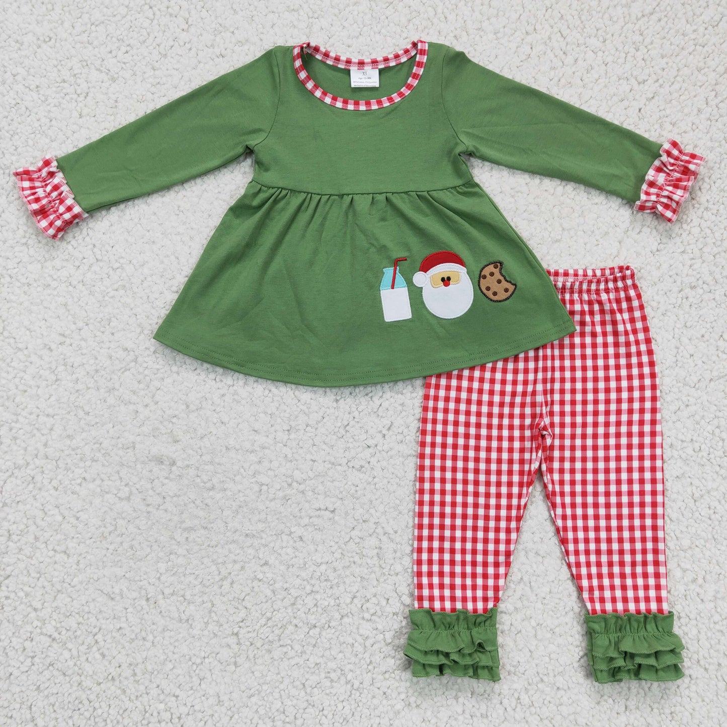 GLP0356 Girls Christmas Santa Cookies Outfits Embroidery