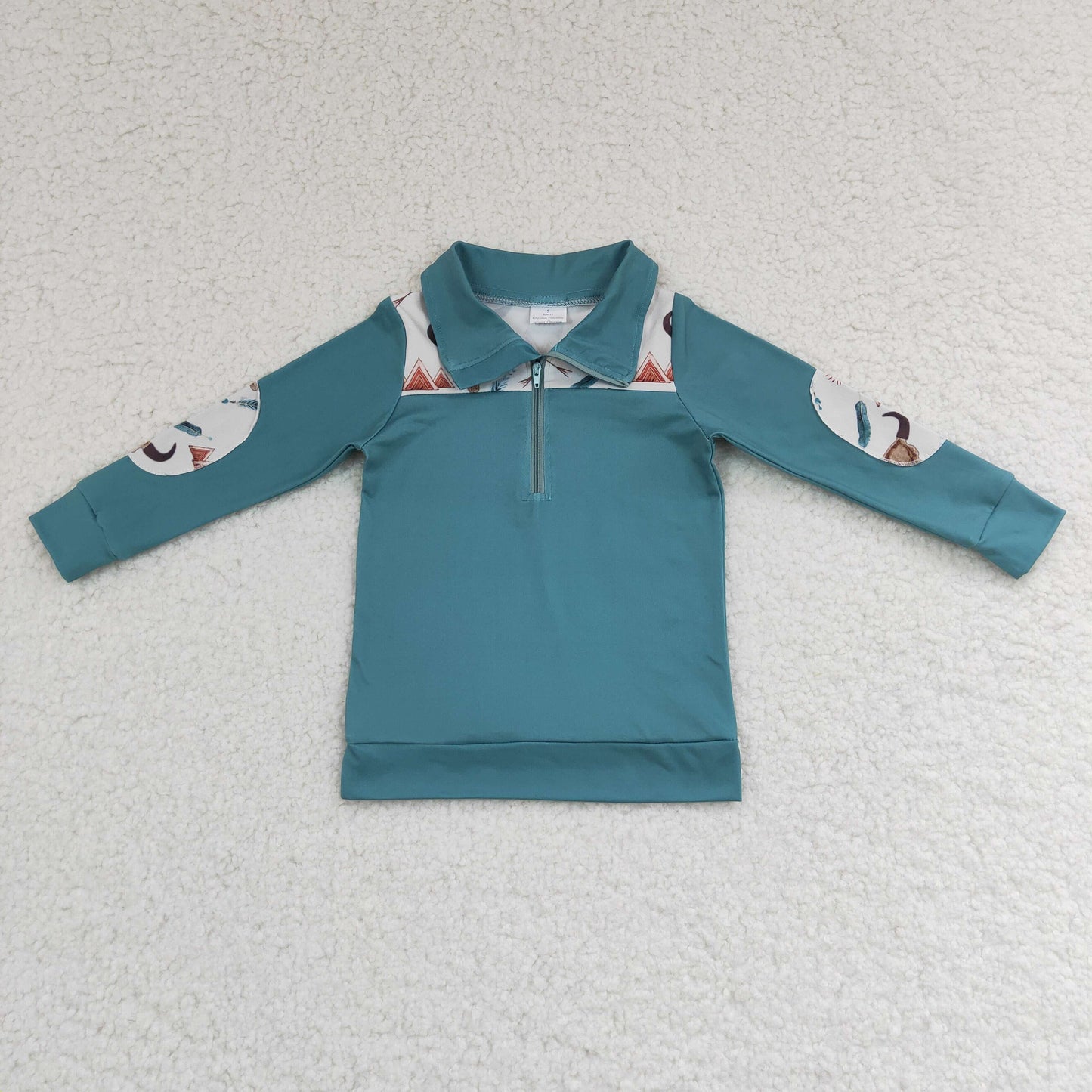 BT0105 Boys Cow Green Pullover Long Sleeves Zip