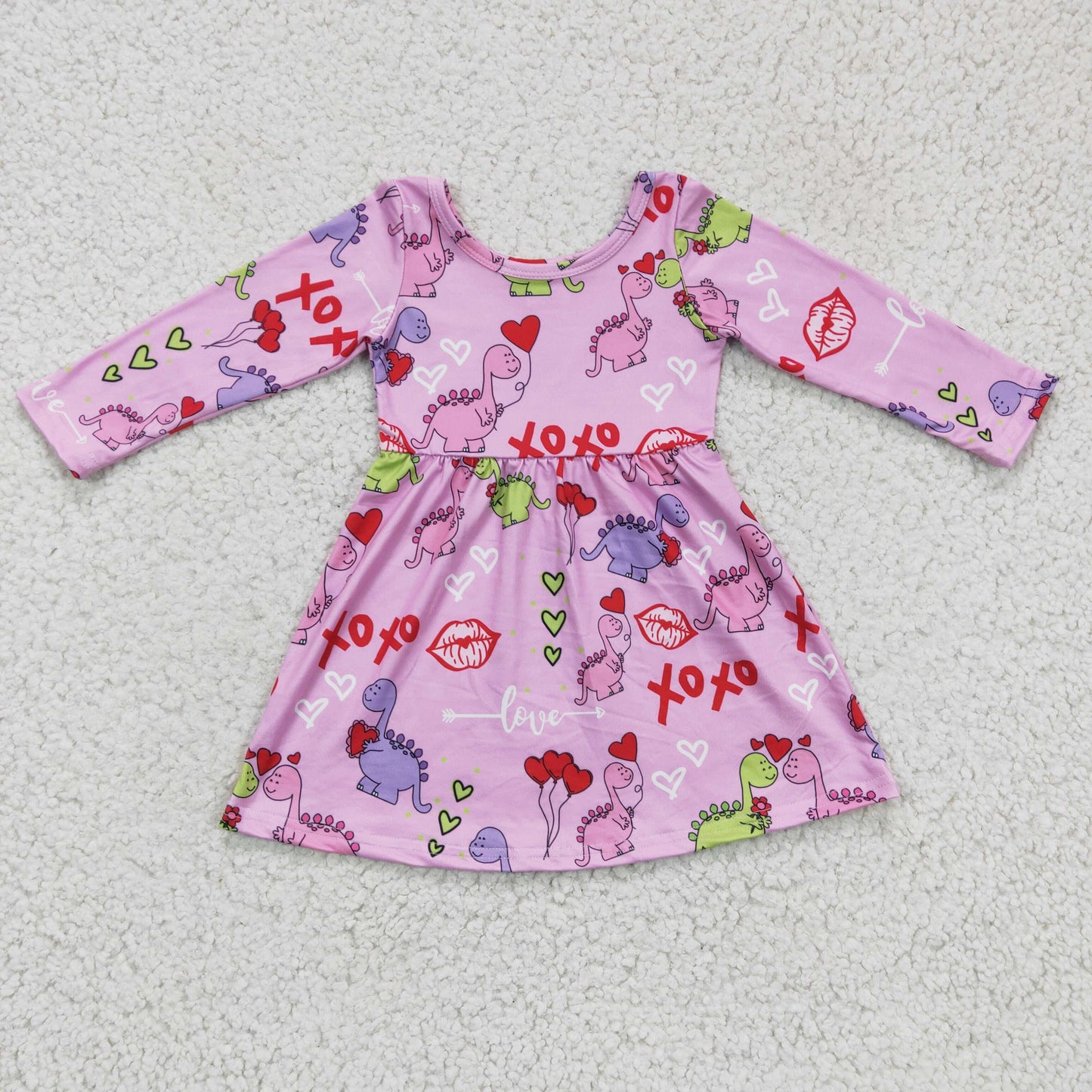 GLD0169 Girls Valentine Dinosaur Dress