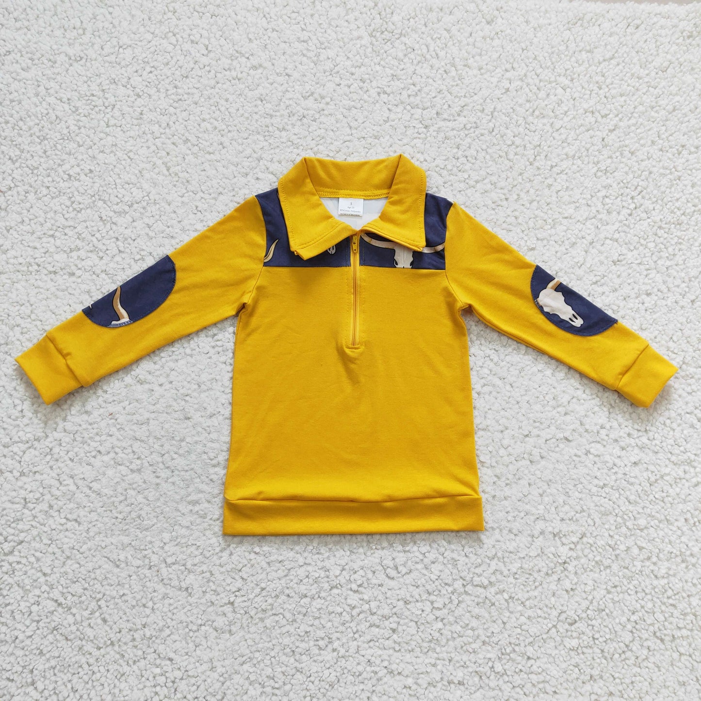 BT0124 Boys Cow Yellow Pullover Long Sleeves Zip