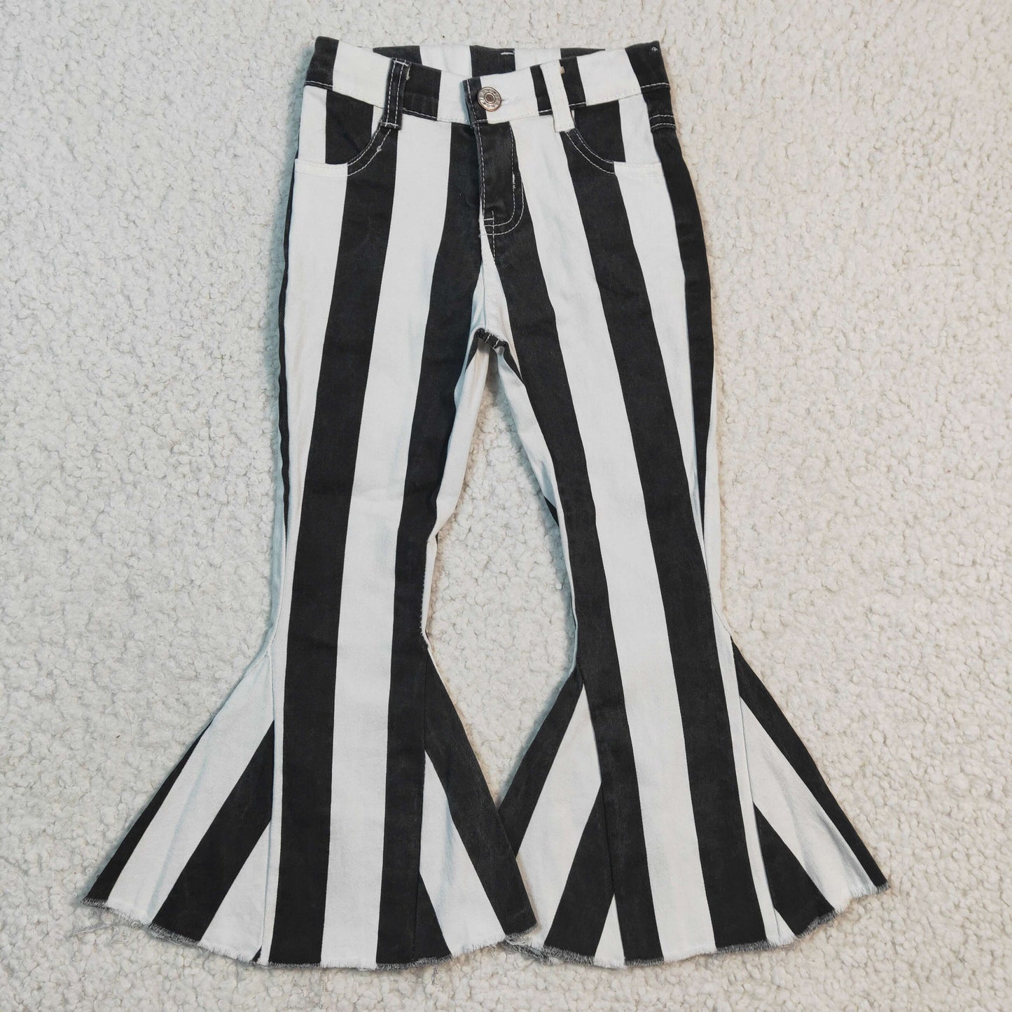 Girls Bell Bottom Black Stripe Jeans