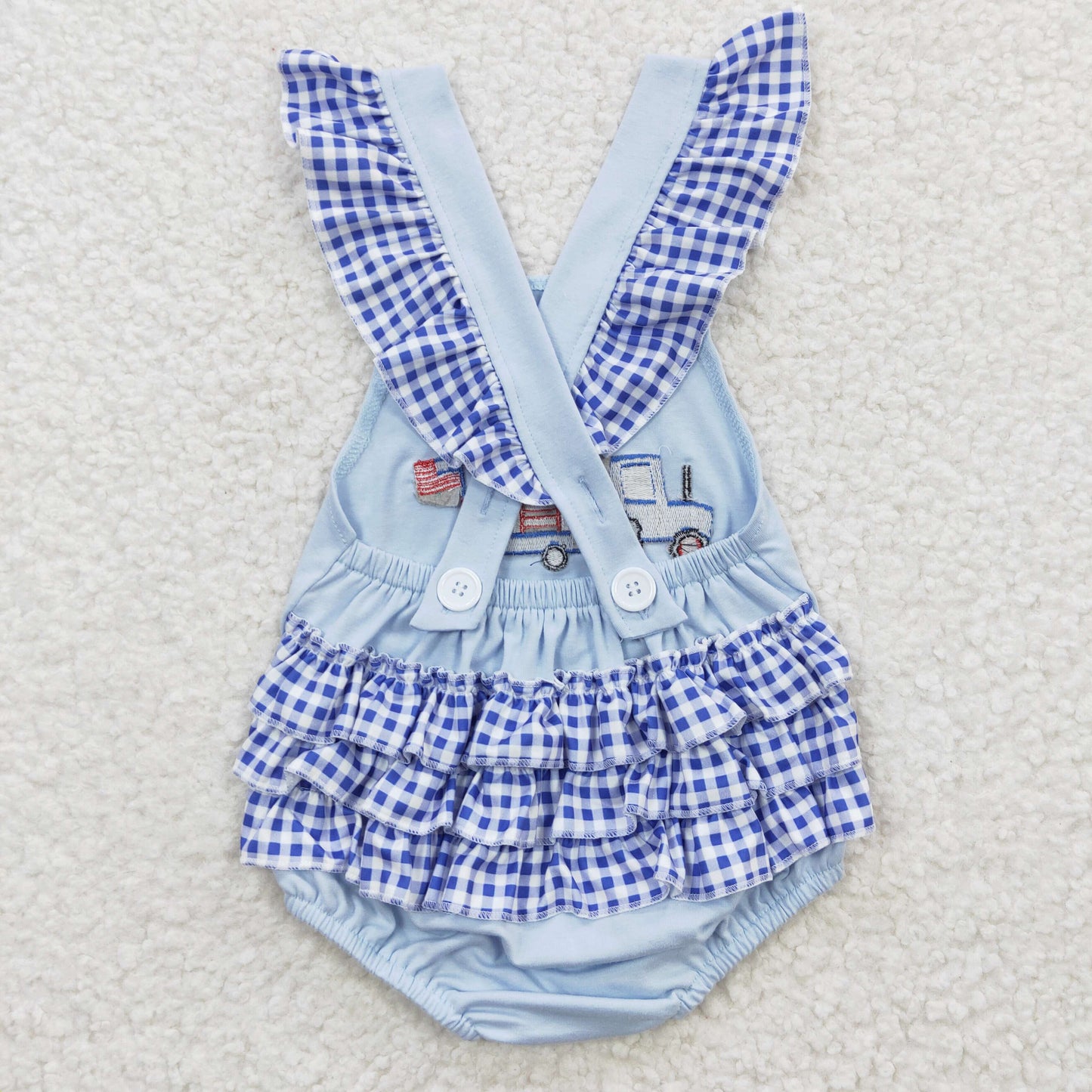 Girls Embroidery Truck Summer Rompers