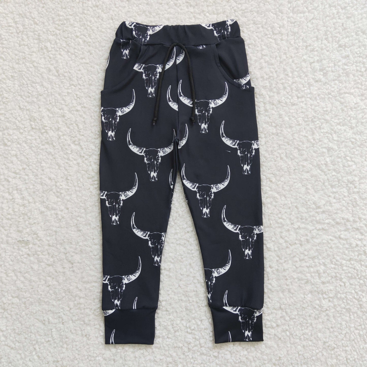 P0091 Boys Black Cow Pants Joggers