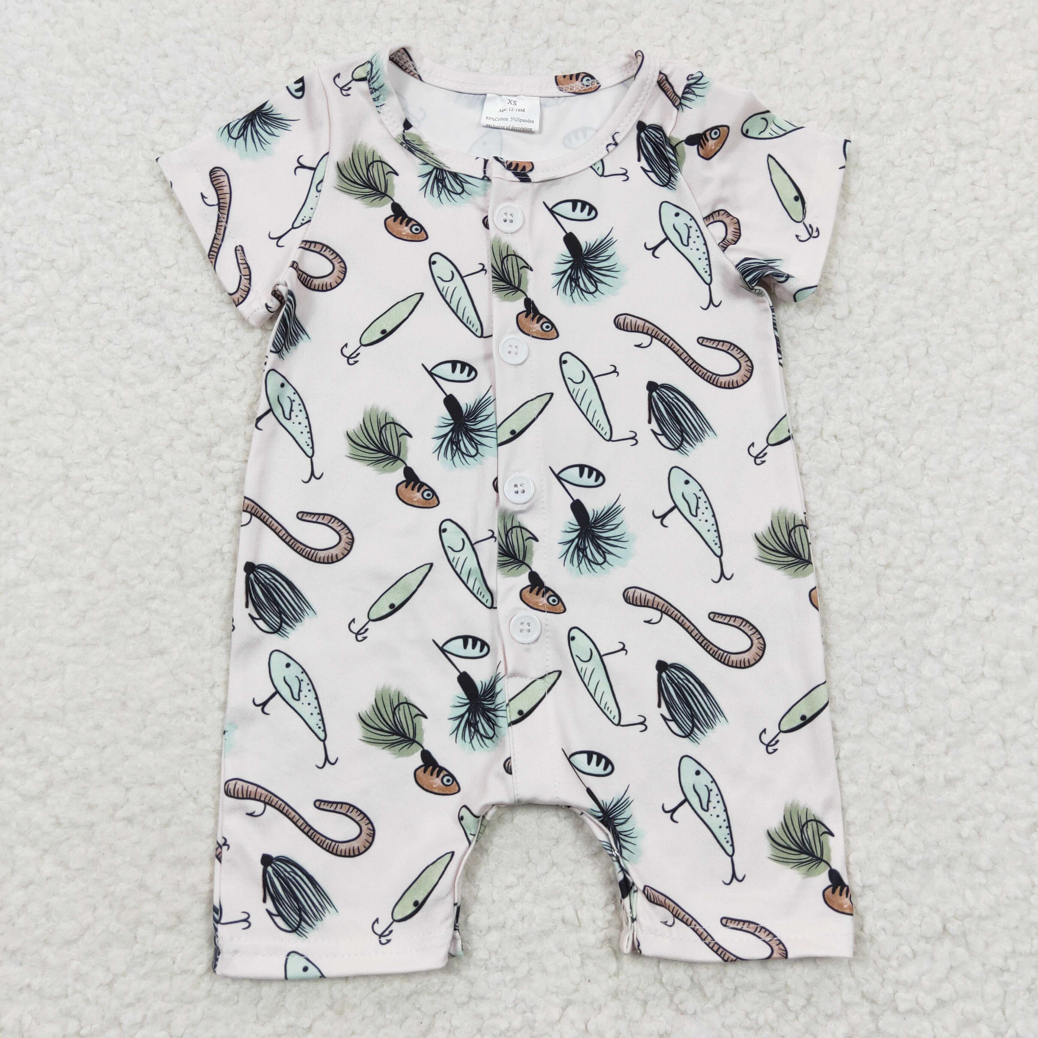 Properly Tied Baby Boys Fishing Shirt Style Shortall Romper - Aqua Blue