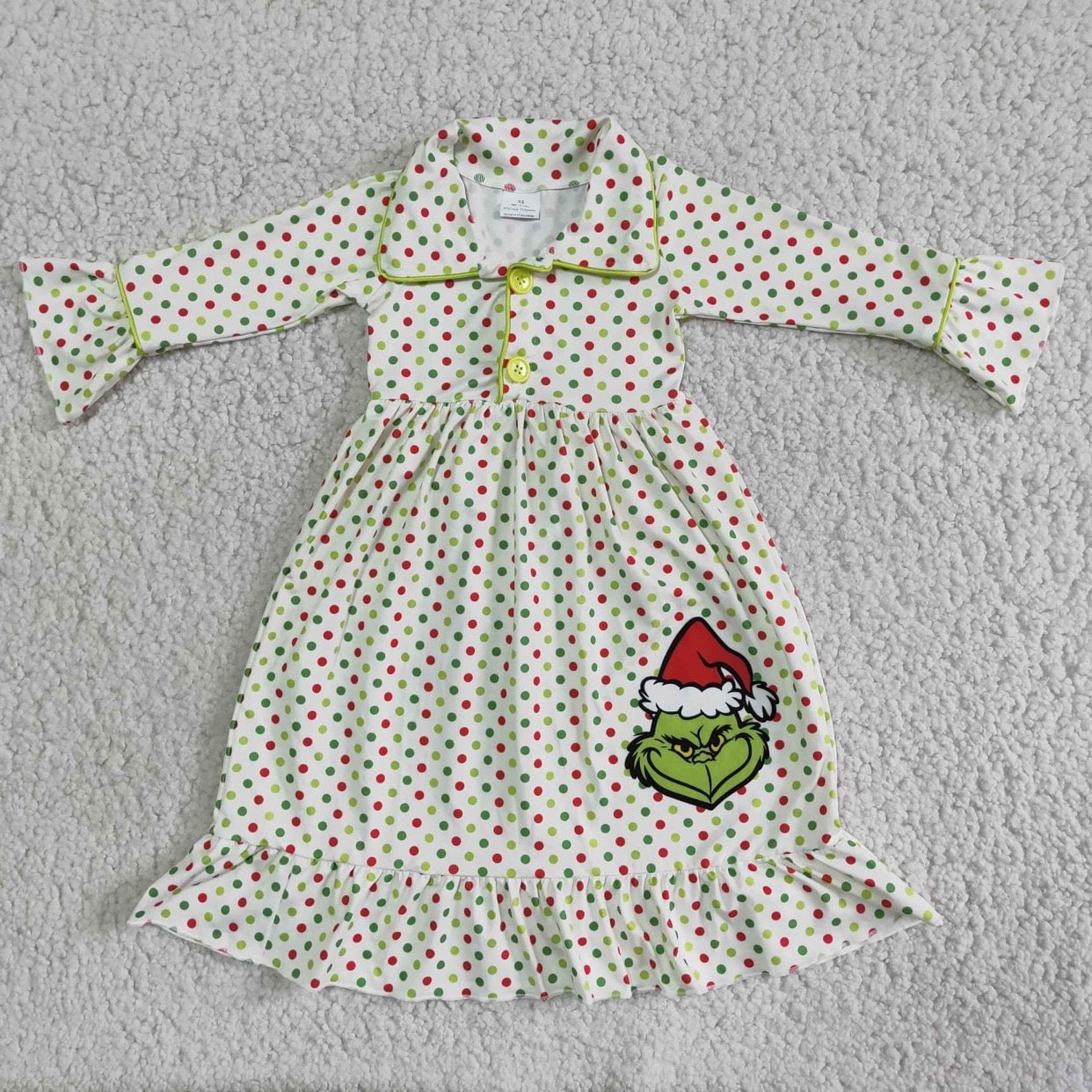 6 B3-23 Girls Christmas Gown Long Sleeves Green Pajamas