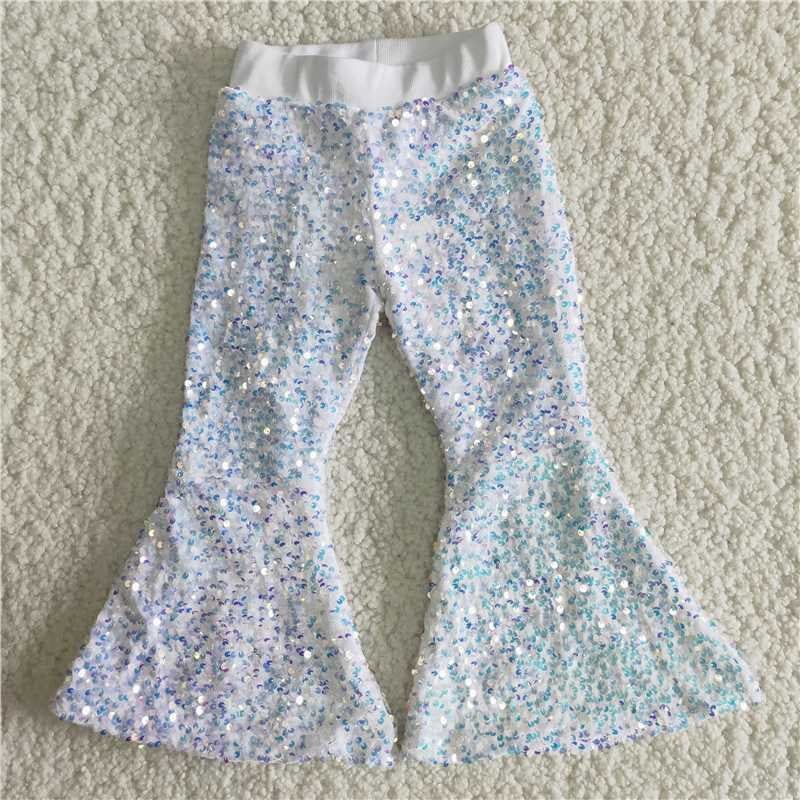 Girls Sequined Bell Bottom Pants White
