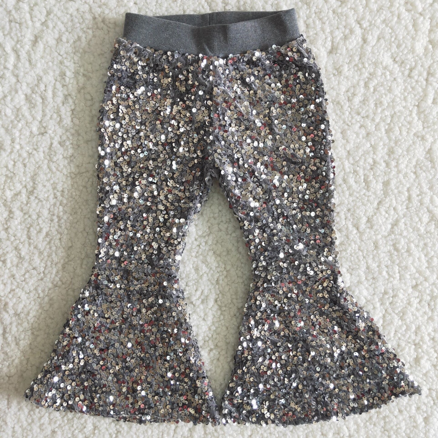 Girls Sequined Bell Bottom Pants Silver
