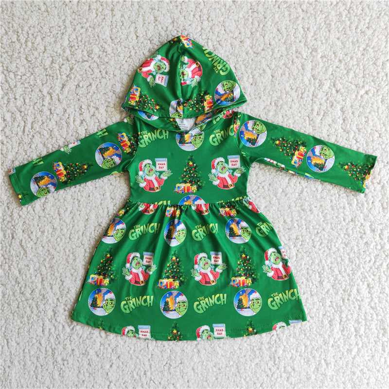 2.99 6 B10-24 Girls Christmas Dress Long Sleeves Green Hat