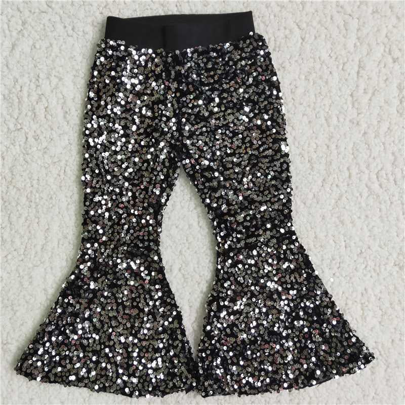 Girls Sequined Bell Bottom Pants Black