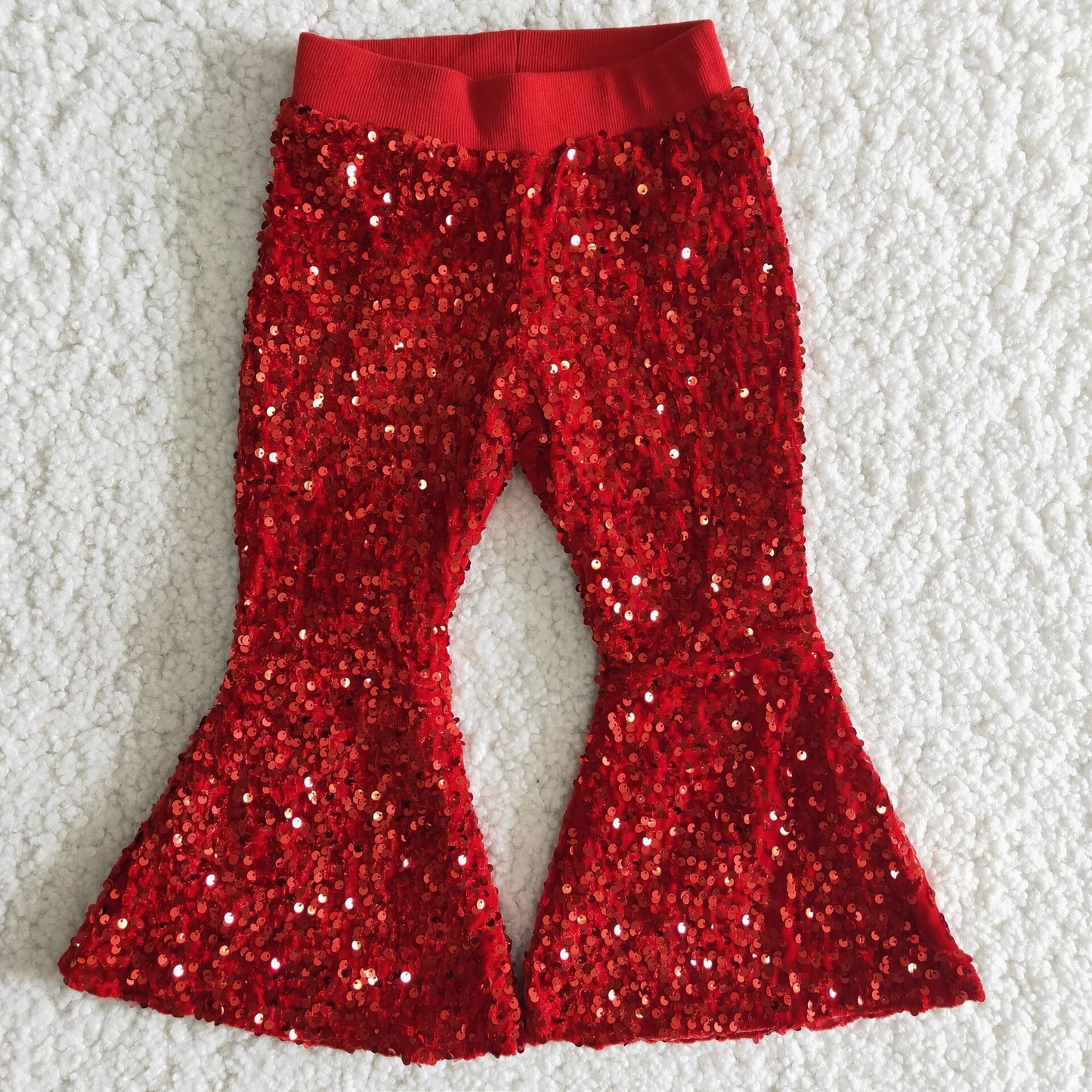 B4-11 Girls Sequined Bell Bottom Pants Red