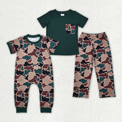 Matching Baby boys Duck camouflage army green short sleeve clothing