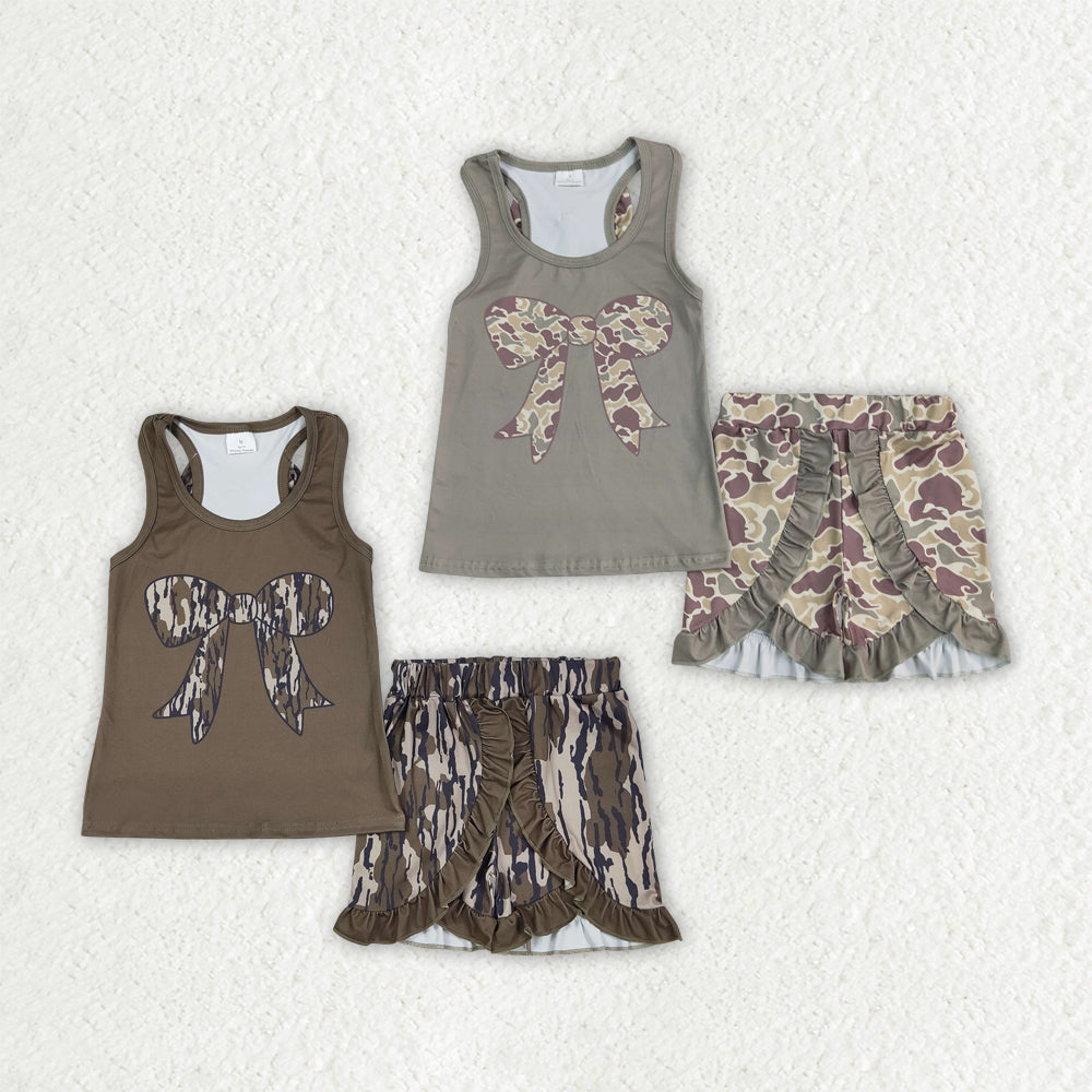 Matching Baby girls camo bow shorts outfits clothing