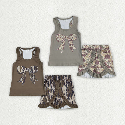 Matching Baby girls camo bow shorts outfits clothing