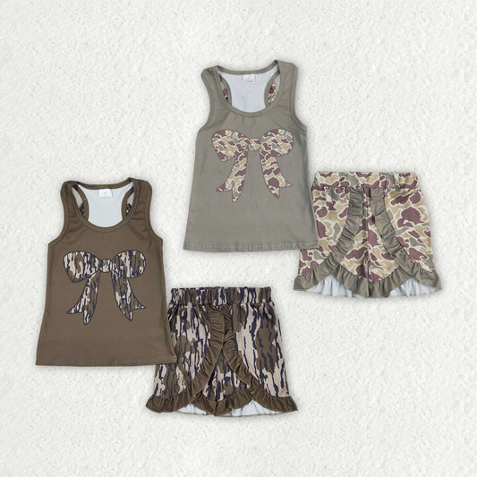 Matching Baby girls camo bow shorts outfits clothing
