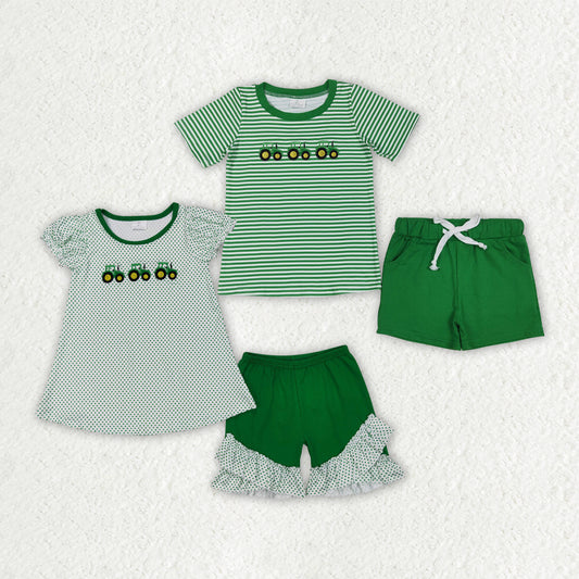 Matching Baby girls boys green form outfits embroidery
