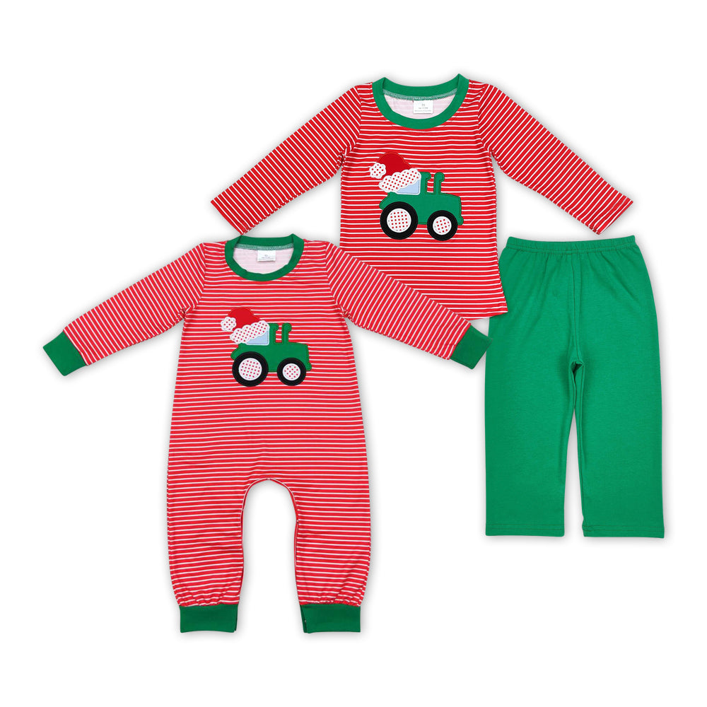 Matching Baby boys Christmas truck outfits embroidery clothing